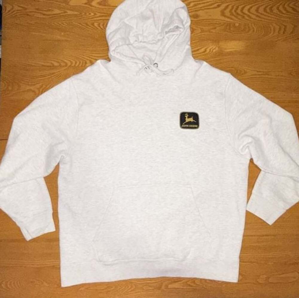 John Deere Moline Illinois Tractor Graphic Gray Hoodie Sweatshirt XL